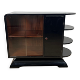 French Art Deco Half Cabinet in Black Lacquer and Mahogany, 1930