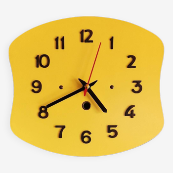 Horloge formica vintage pendule murale silencieuse années 60 "Jaune"