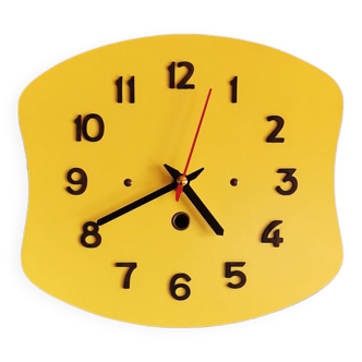 Horloge formica vintage pendule murale silencieuse années 60 "Jaune"