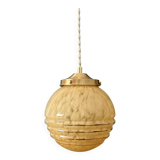 Vintage art deco globe pendant light in yellow and gold Clichy glass
