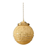 Vintage art deco globe pendant light in yellow and gold Clichy glass