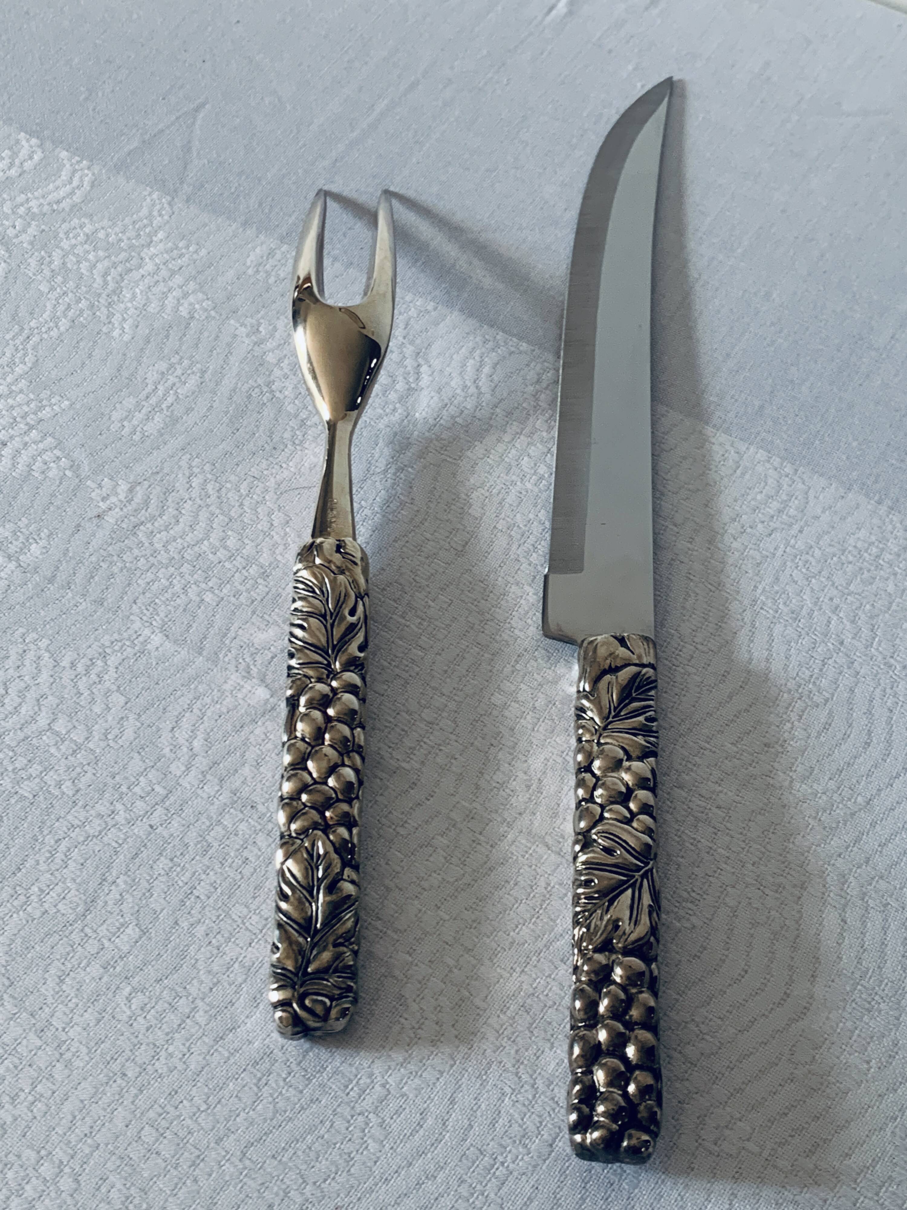 Silea 2-piece grape cutting service in silver-plated metal