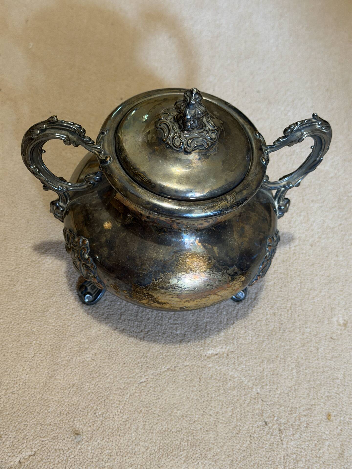 Antique silver-plated sugar bowl, rococo style