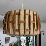 Scandinavian pendant light from the 1960s, made of wood and fabric