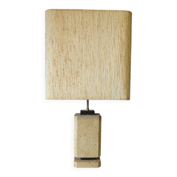 Stone, black marble and mottled silk table lamp