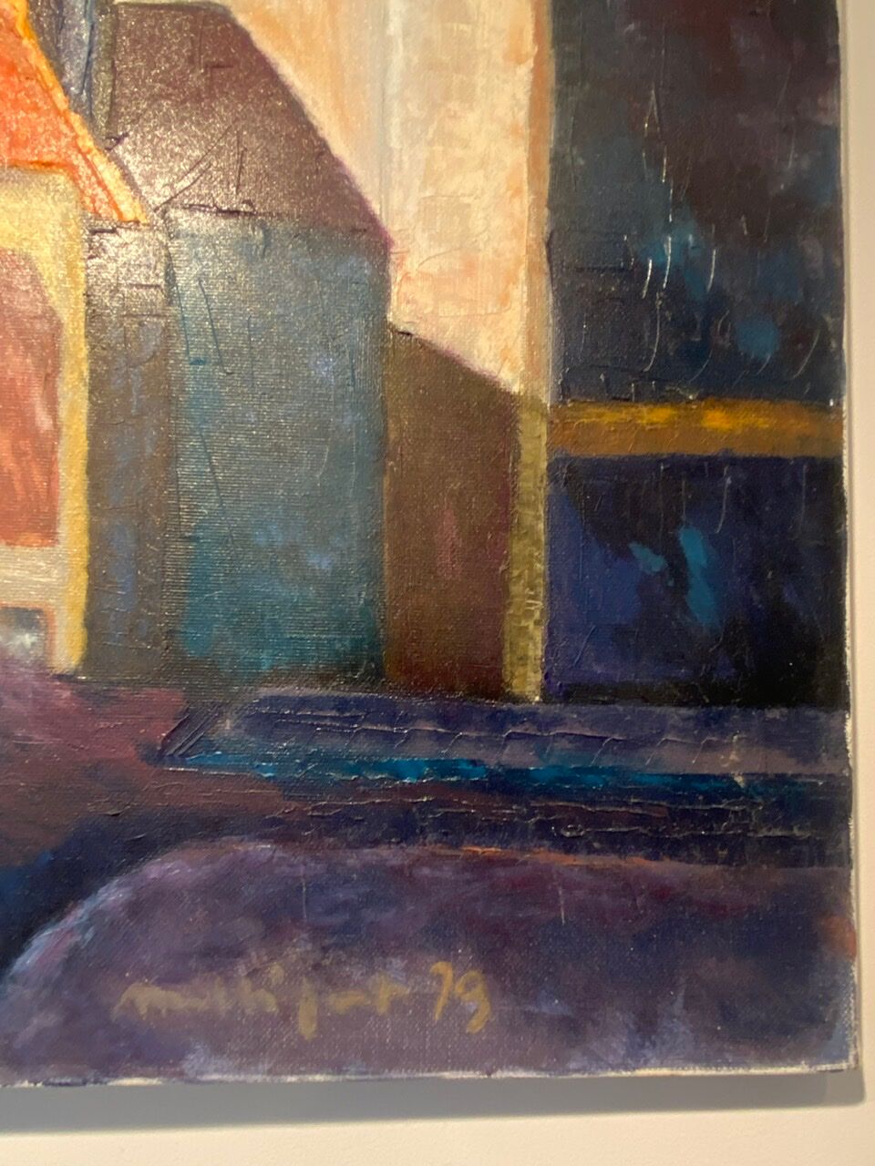 Old painting, cityscape signed and dated 79