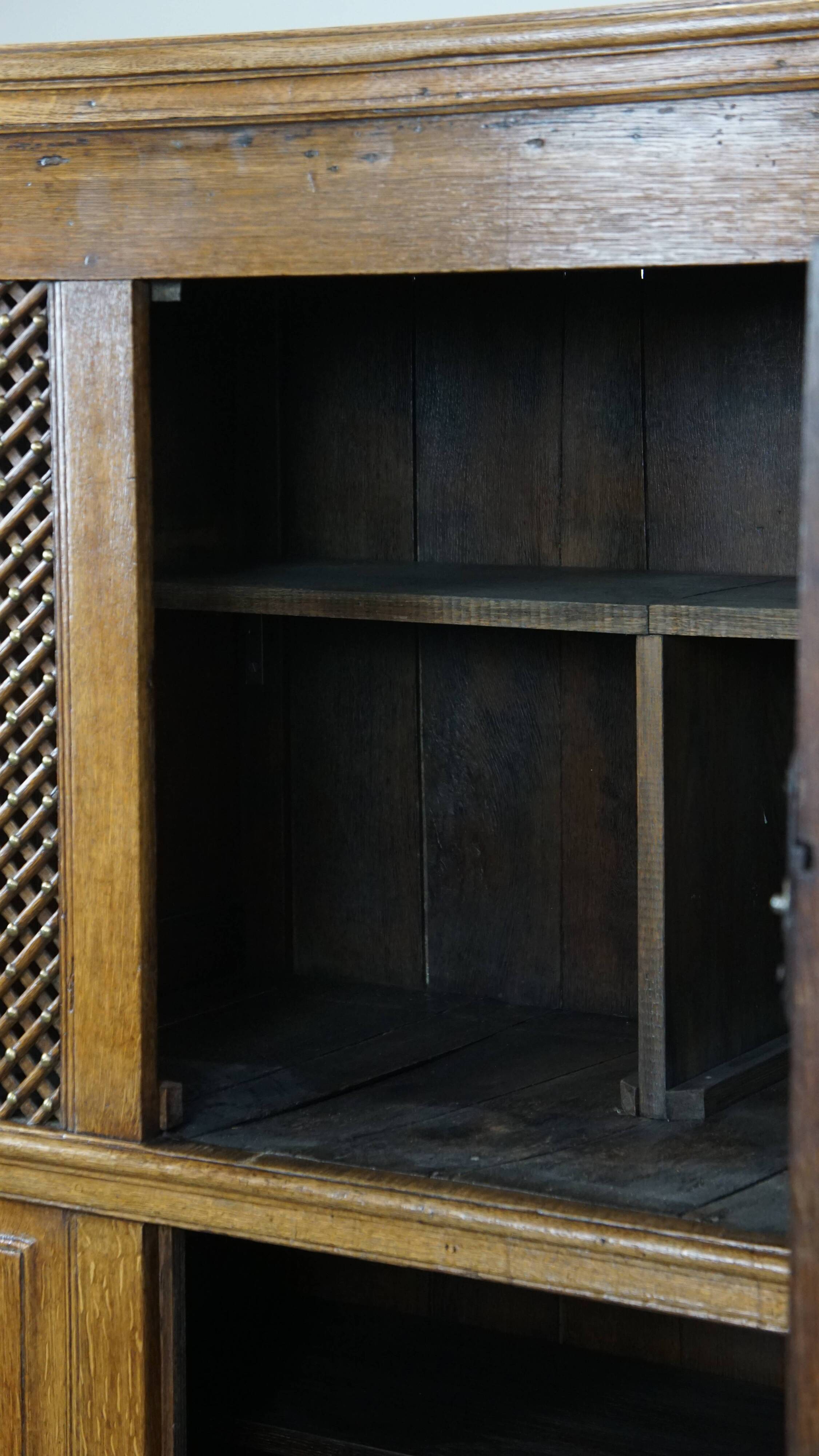 Antique oak bread cabinet from the late 17th century with working locks