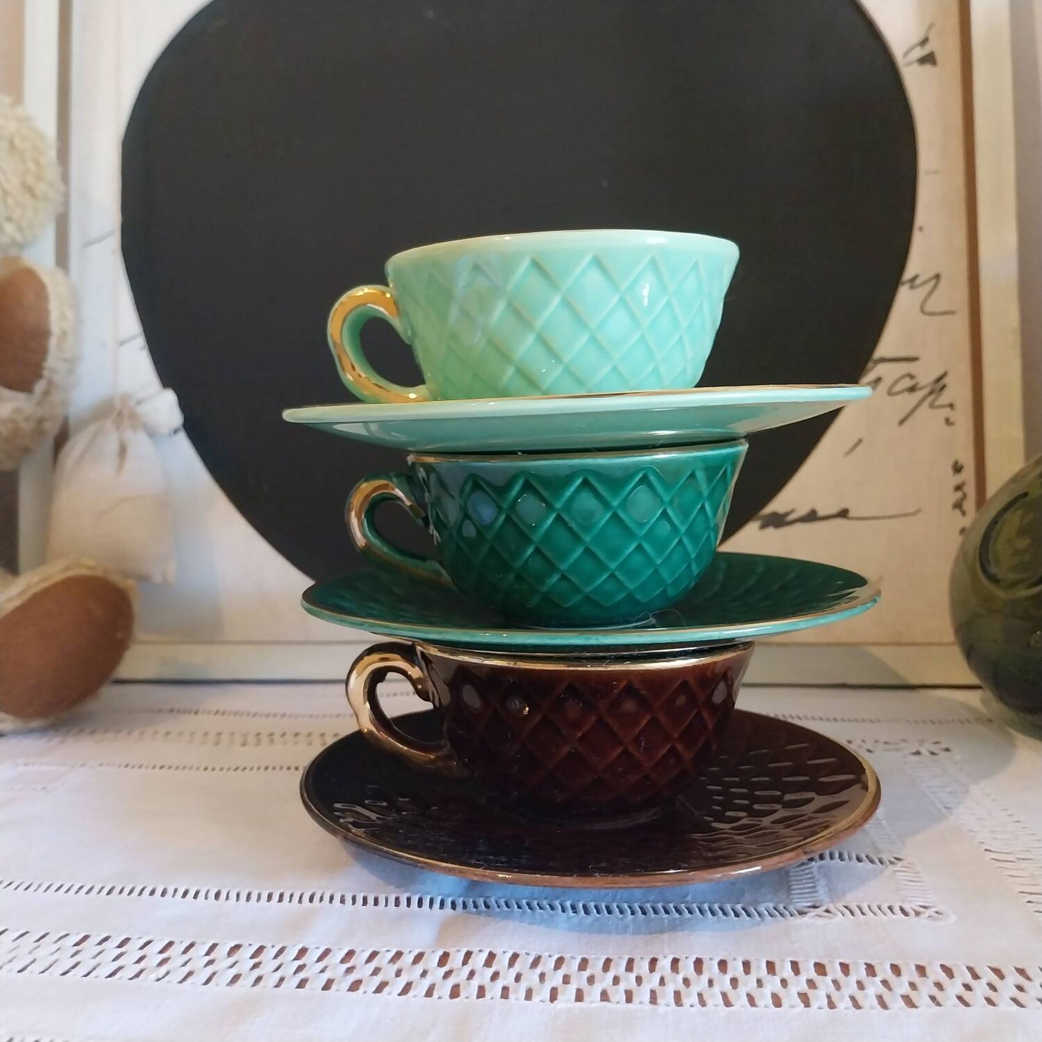 Antique St. Clement cups and saucers