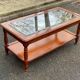 Vintage Louis Philippe coffee table in solid wood and glass, 110x55cm
