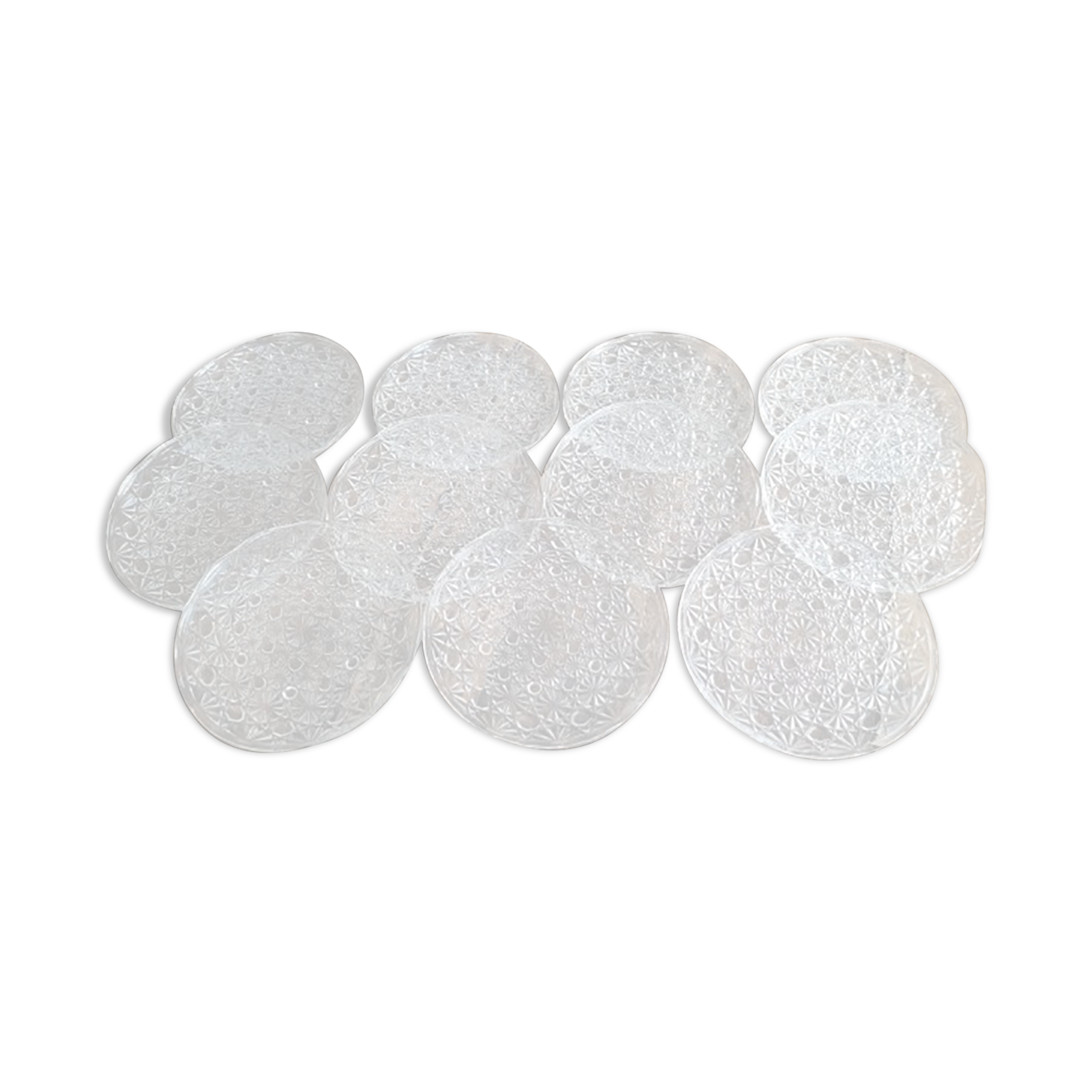 Set of 11 dessert plates in faceted glass