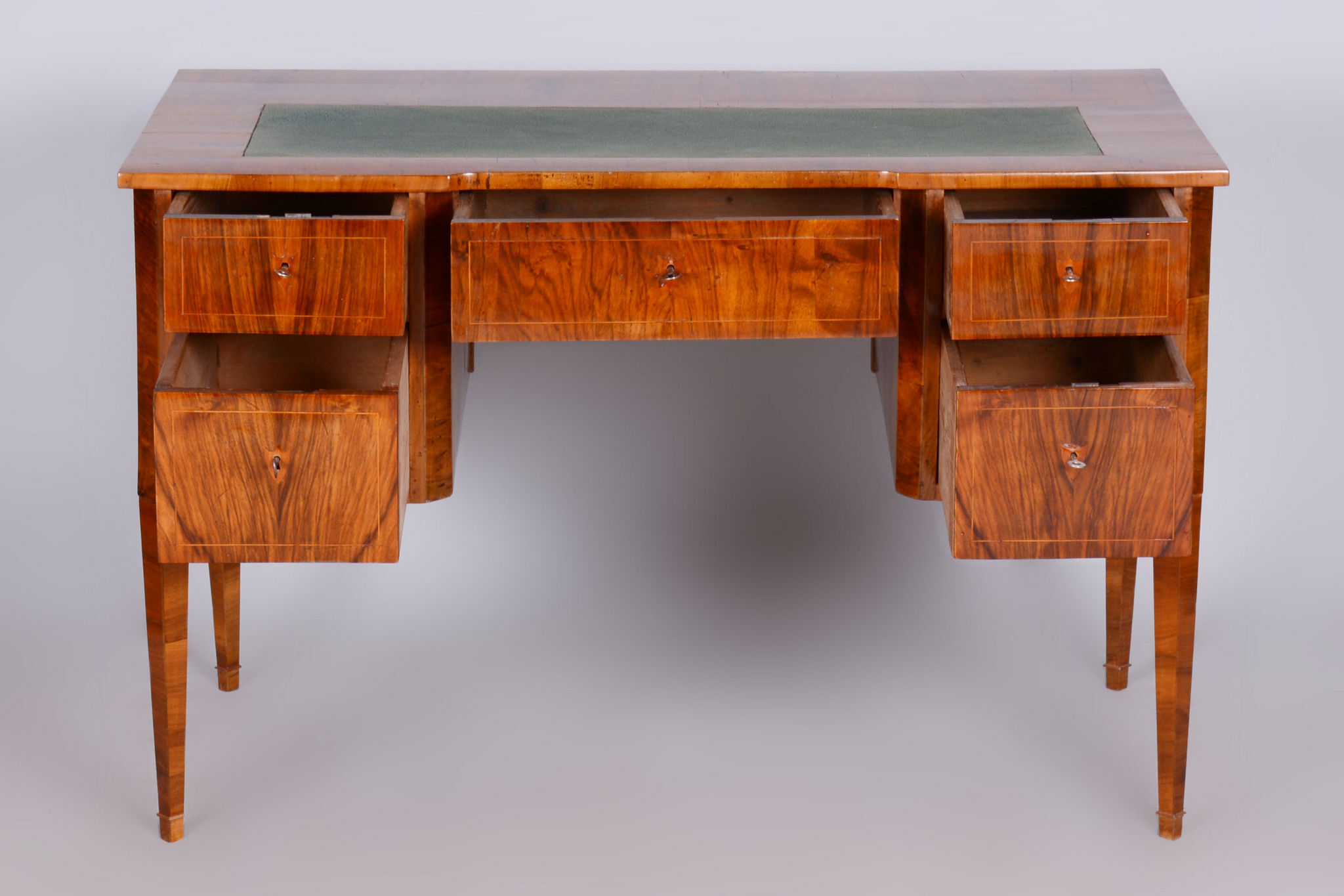 Restored biedermeier walnut writing desk, revived polish, czechia, 1830s
