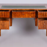 Restored biedermeier walnut writing desk, revived polish, czechia, 1830s