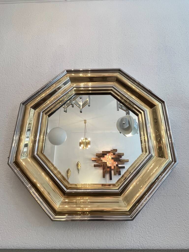 Sandro Petti enormous octagonal mirror brass chrome 1970s Maison Jansen