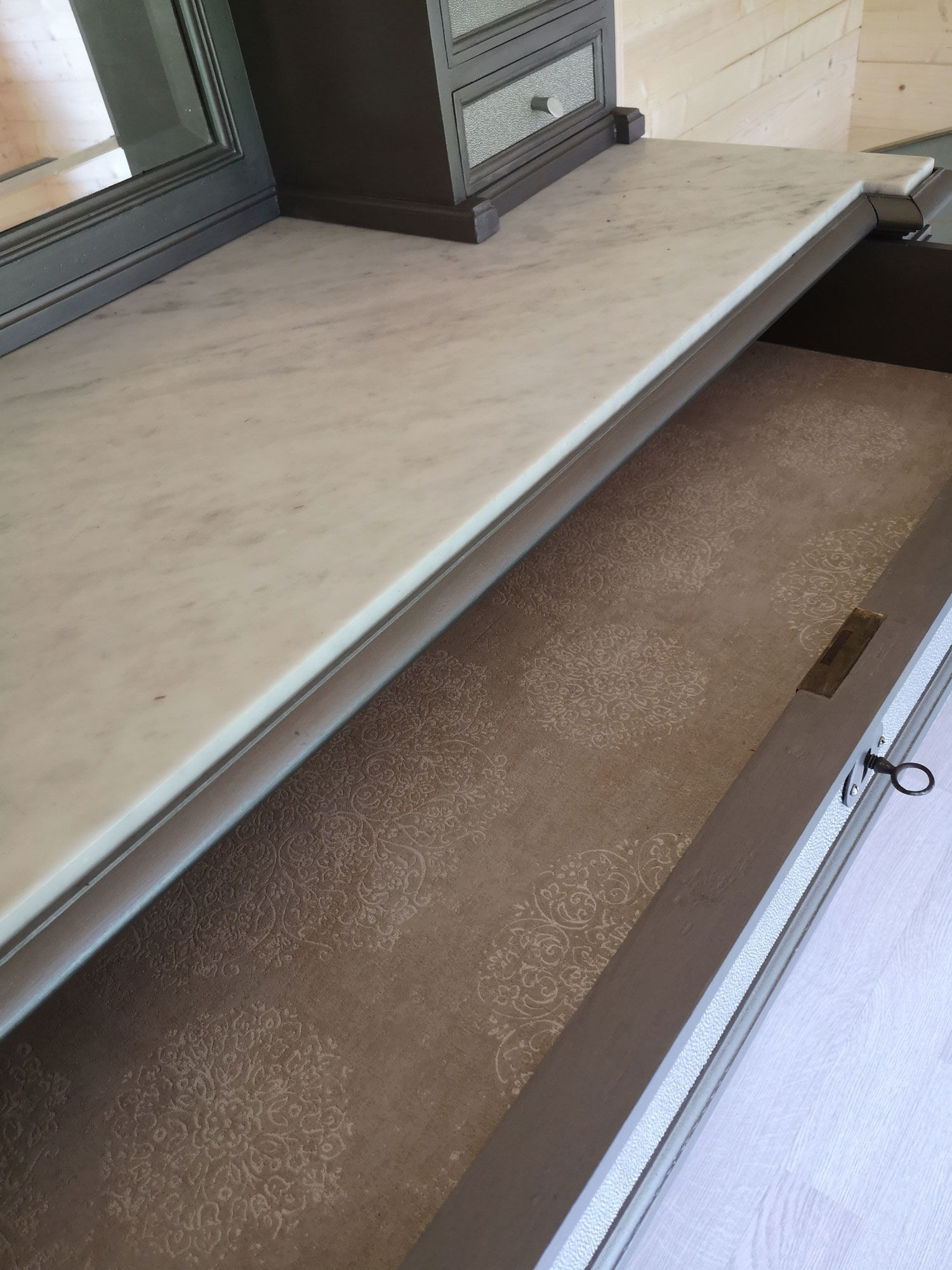 Commodity mirror year 1900 - 1920 Painted wood and white marble