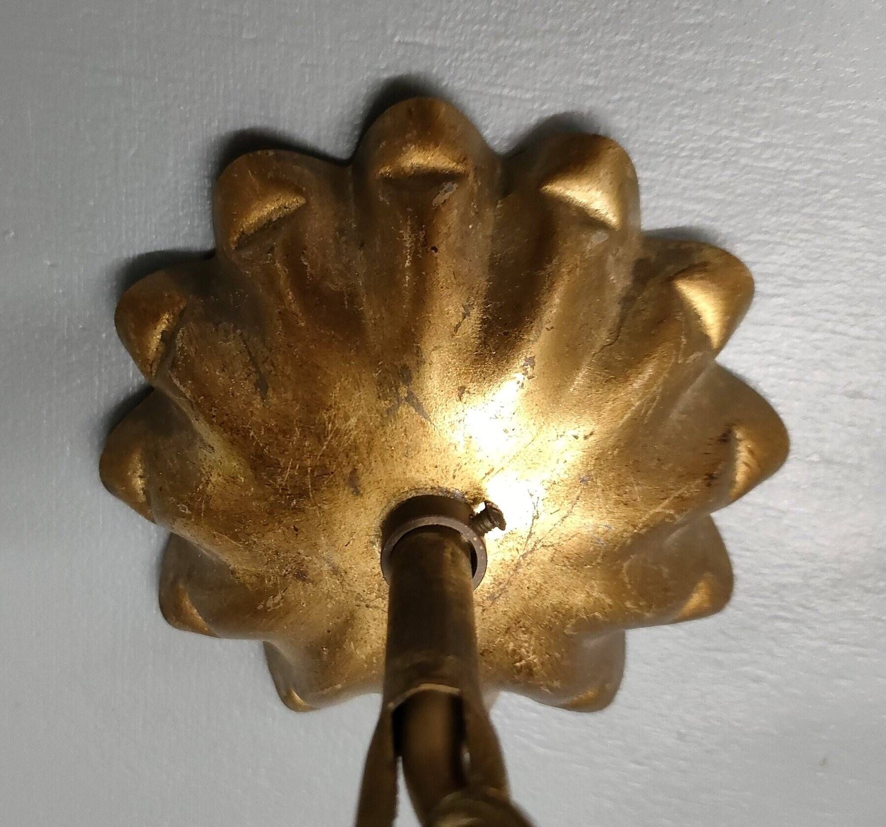 Large Italian Foliage Cage Chandelier - 1960s Art Crafts - Gold Metal