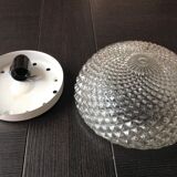 Round glass ceiling lamp diamond tips, vintage 60/70s