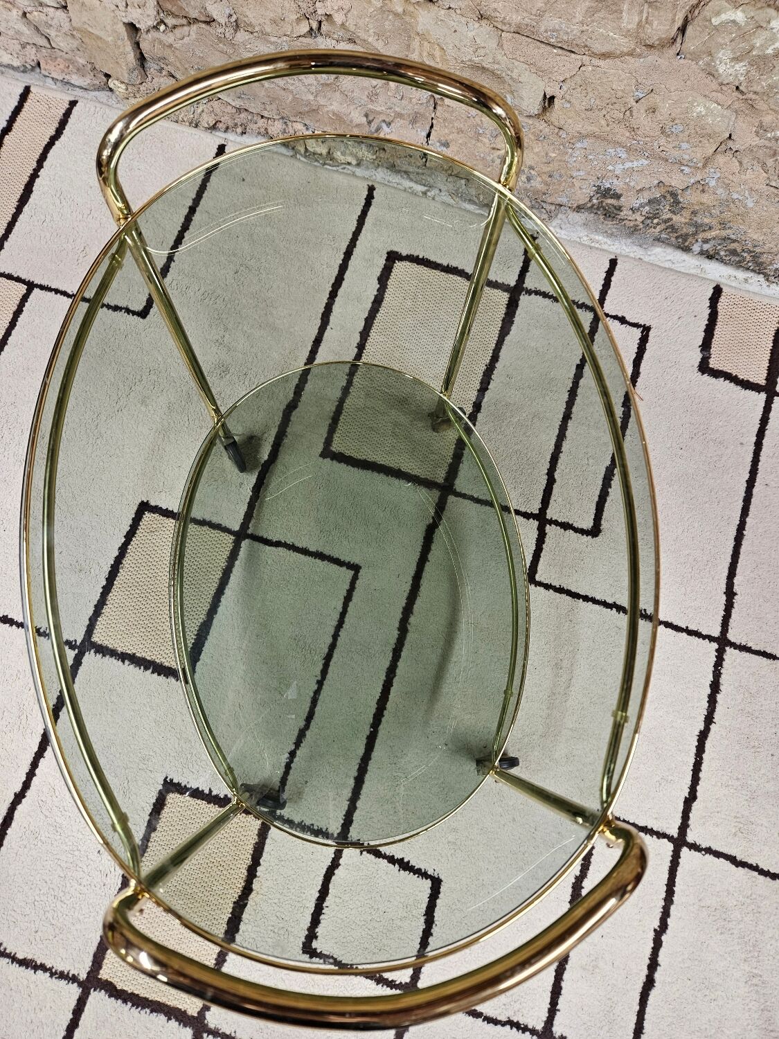 Golden dessert table and smoked glass 1970 vintage