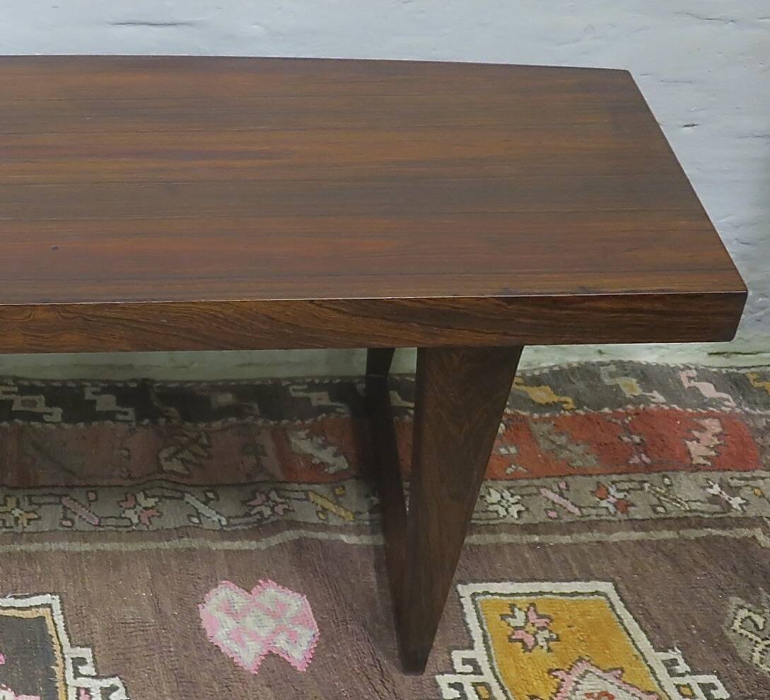 Danish rosewood curved coffee table by Leif Hansen, 1960s