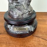 Large kerosene lamp mounted on a spelter statue entitled "Chanson par Rousseau" circa 1900