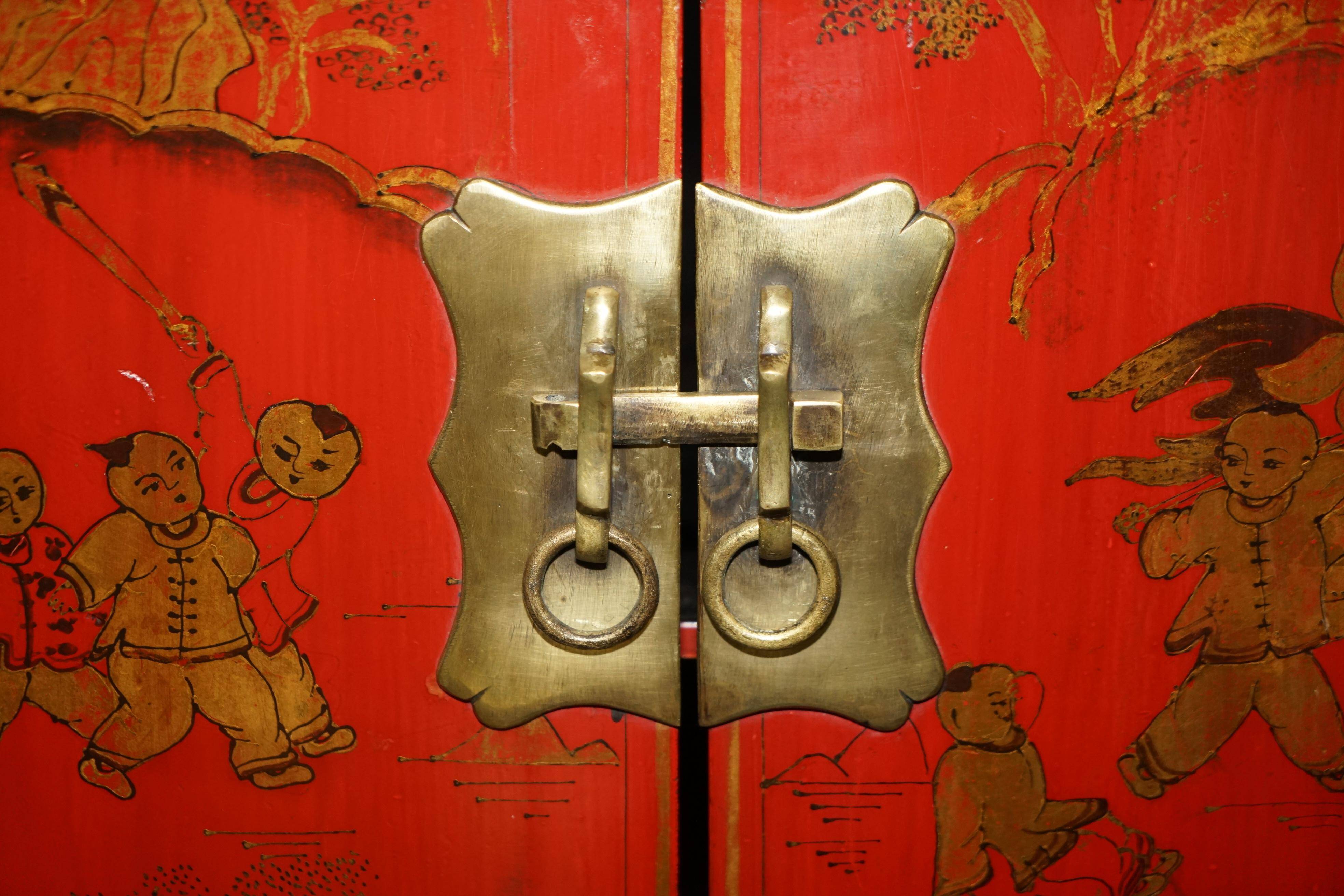 Antique Chinese hand-lacquered side table, large sideboard.