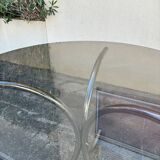 70s chrome metal and smoked glass table