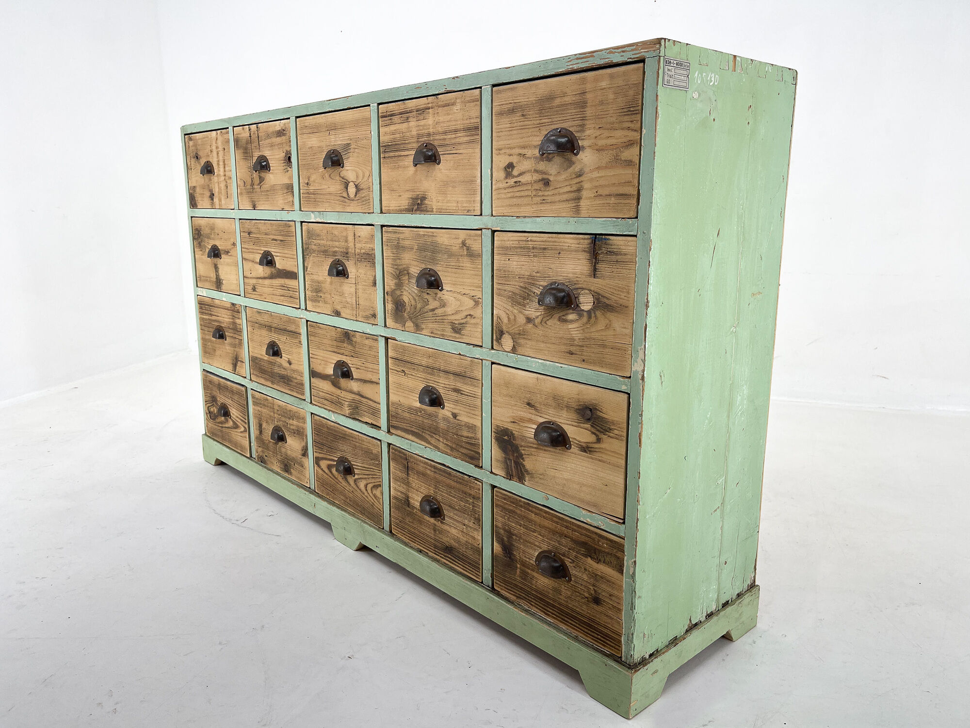 Vintage industrial wooden cabinet with original handels, 1930's