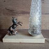 Lampe veilleuse marbre art déco cheval et verre pointe diamant