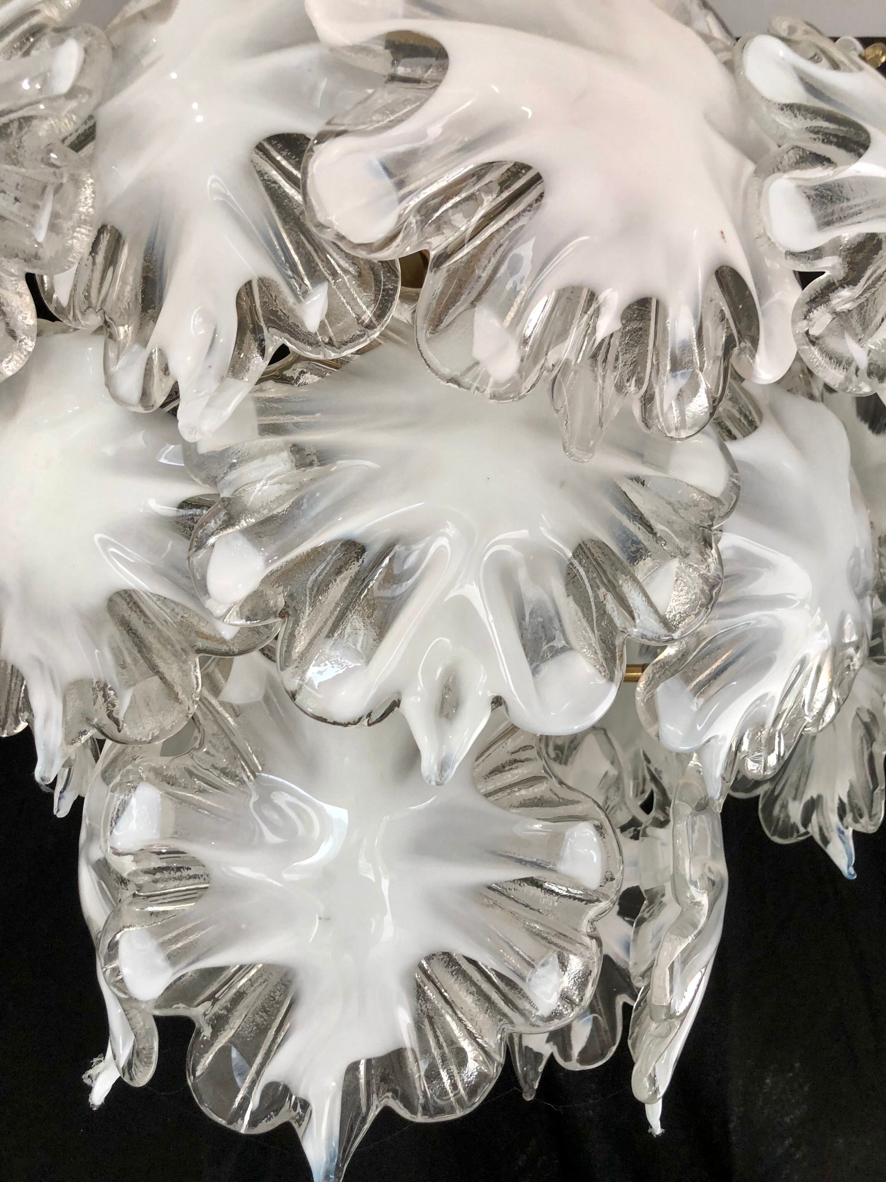 Mazzega glass white chandelier