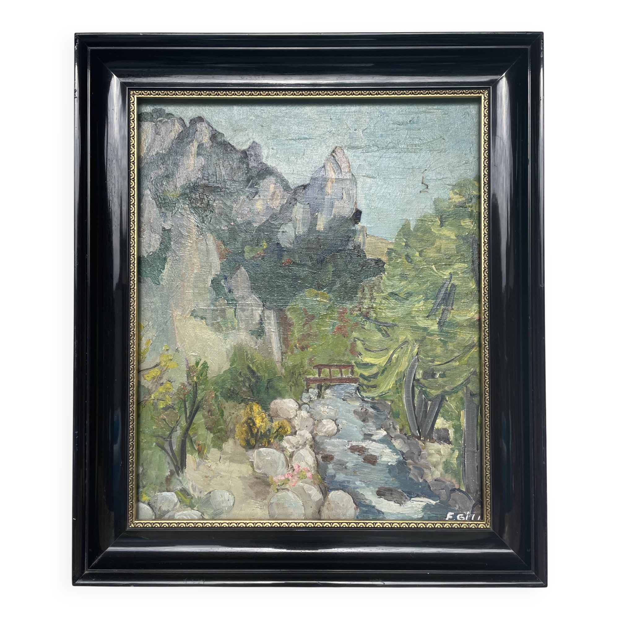 Paysage à l’huile post-impressionniste signé F. Gill