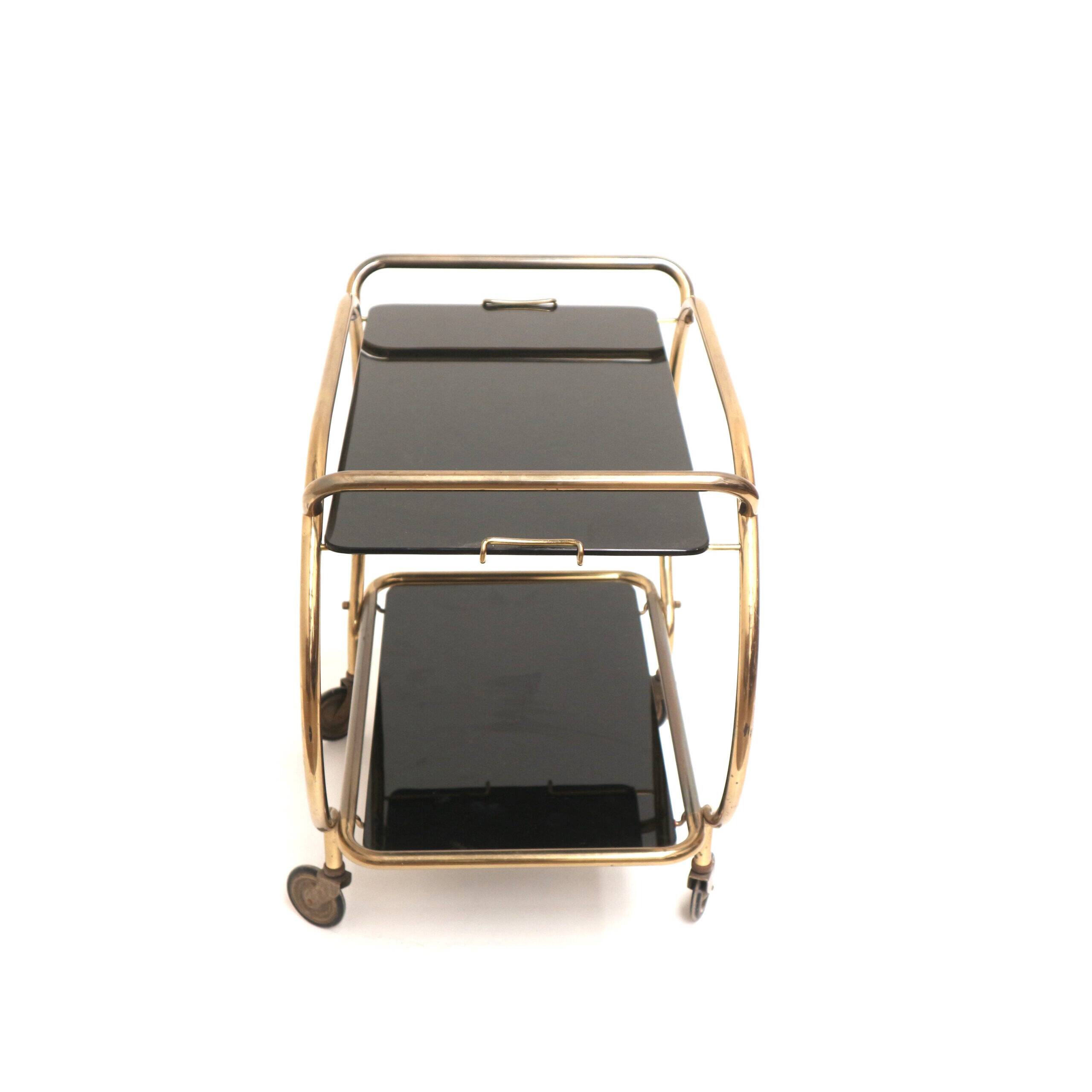 Brass and black glass bar cart / serving cart / side table by Grünstadt