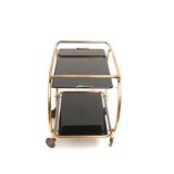 Brass and black glass bar cart / serving cart / side table by Grünstadt