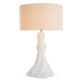 Pair of white and brass table lamps, linen shades.