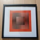 Tableau Op Art Victor Vasarely - Vintage Screen Print from the 70s Framed