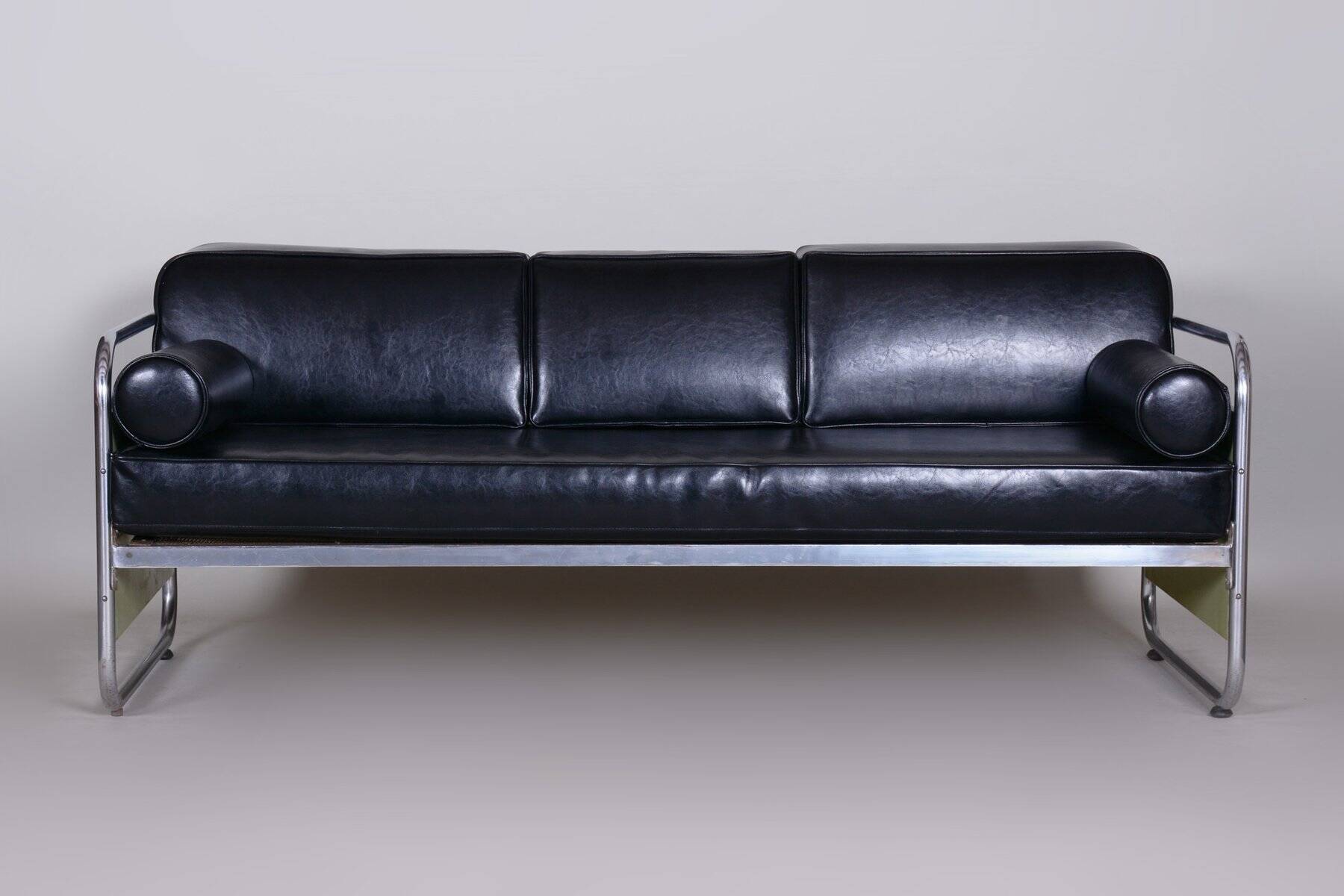 Bauhaus Sofa in Chrome and Leather by Vichr a Spol, 1930s