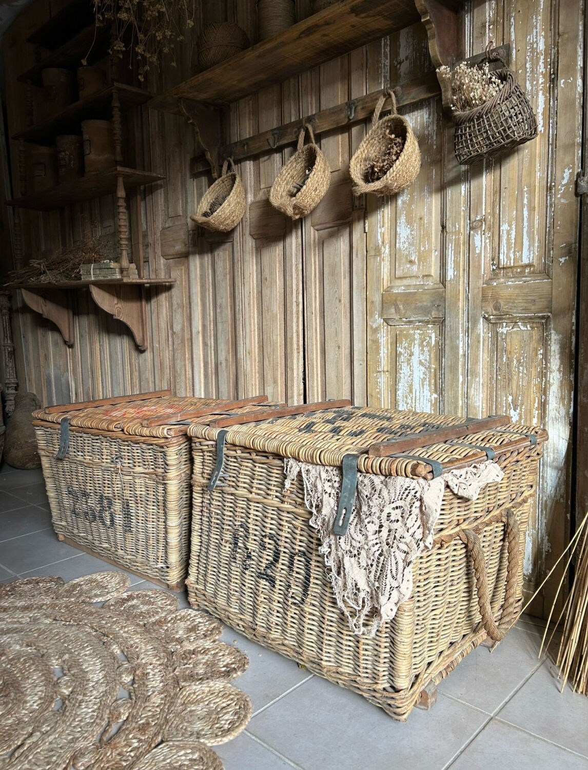 Old wicker moving trunk