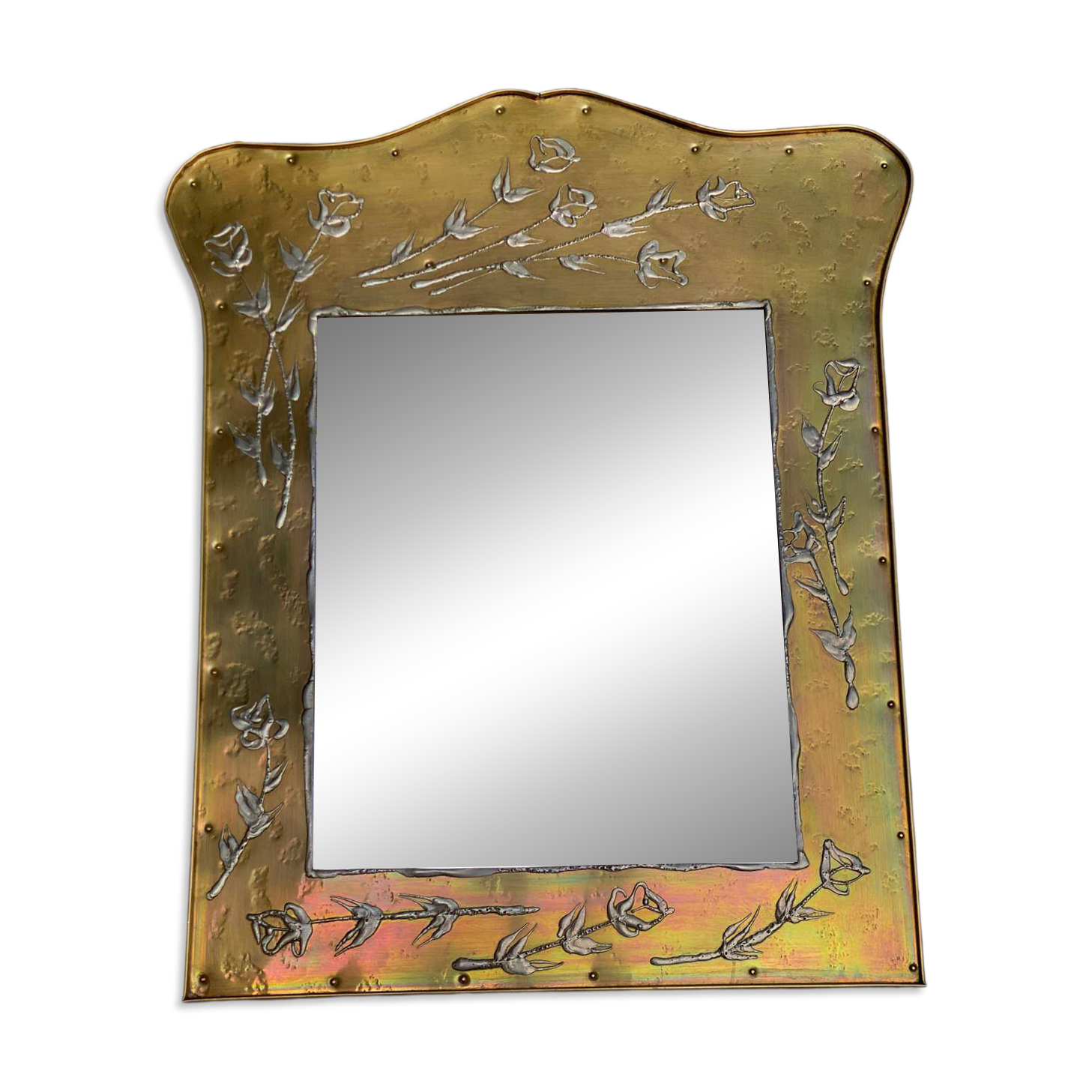Chinese mirror in gilded brass inspired by Jean Goardère.