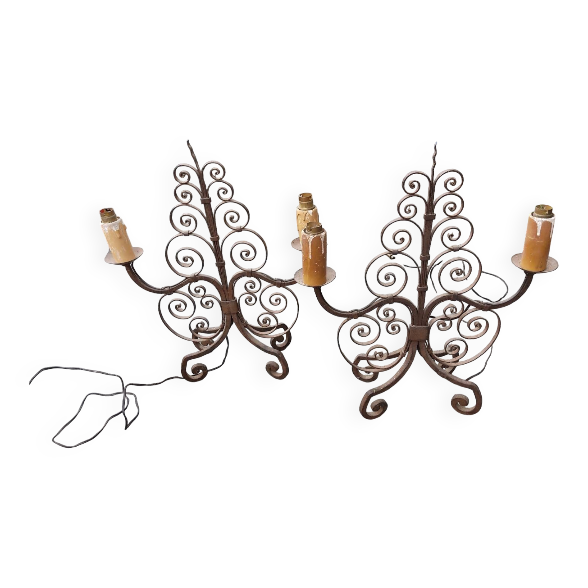 Pair of antique wrought iron lamps