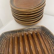 Asparagus service Sarreguemines 1 dish and 12 plates in barbotine.