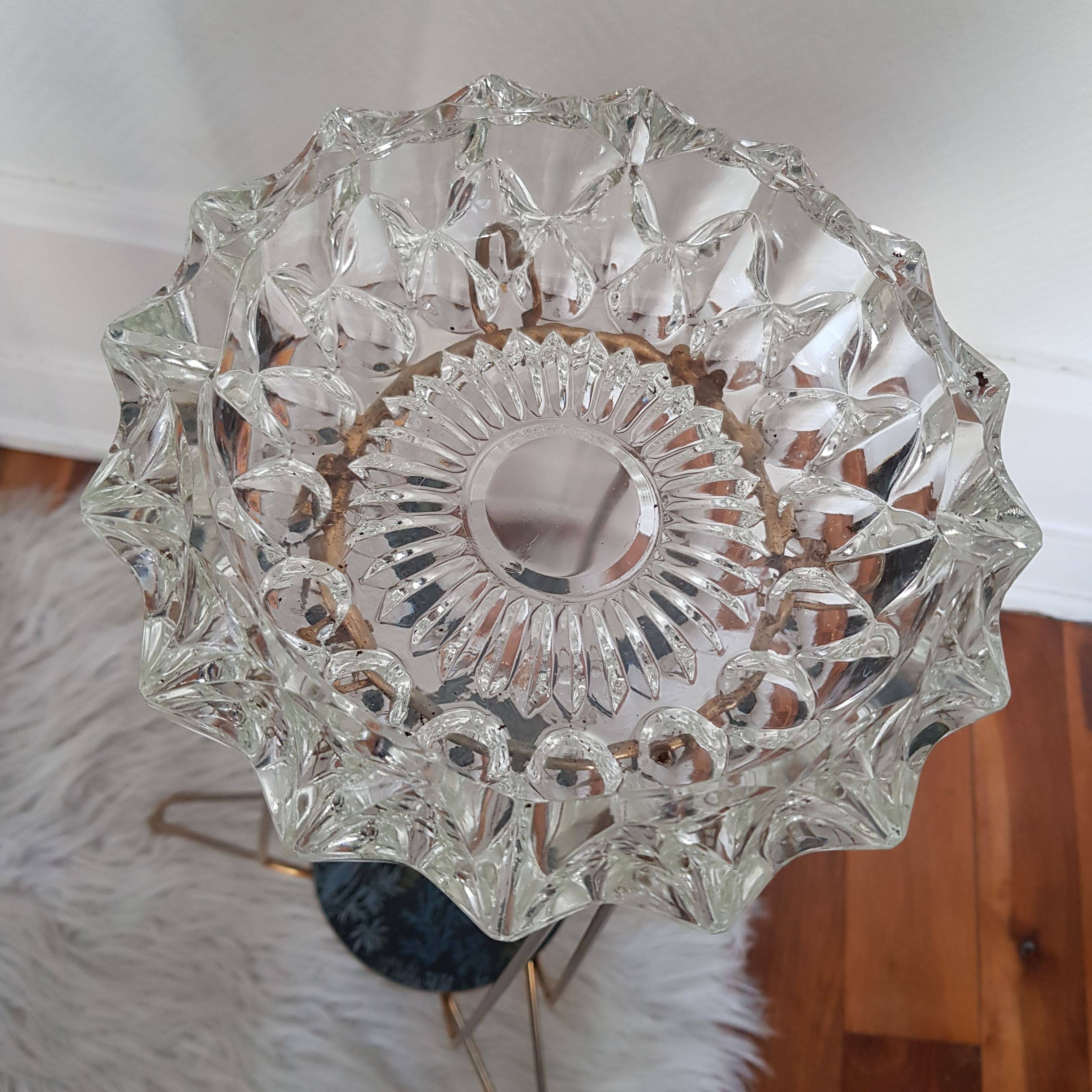 Crystal ashtray on brass tripod stand