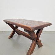 Brutalist Oak Cross Leg Coffee Table, Spain, 1930s