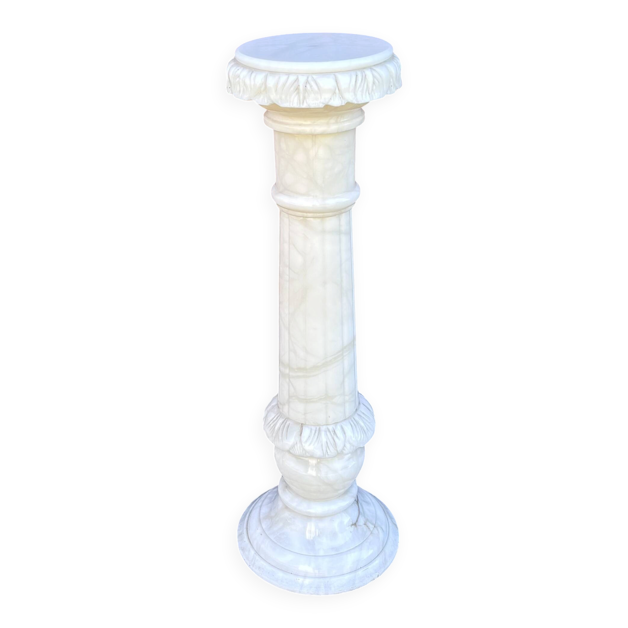 Colonne décorative en albâtre – Sellette sculpturale vintage