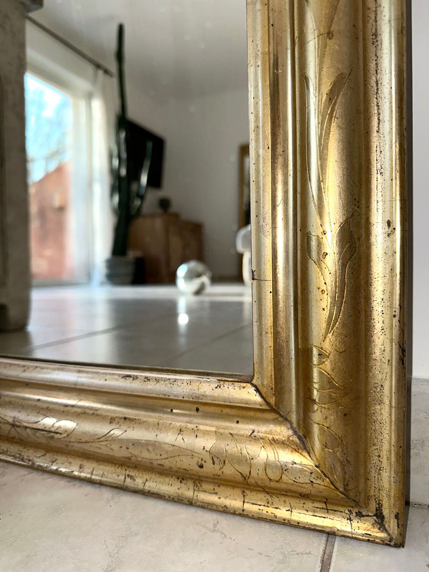 Louis-Philippe antique mirror with silver leaf, 19th century.