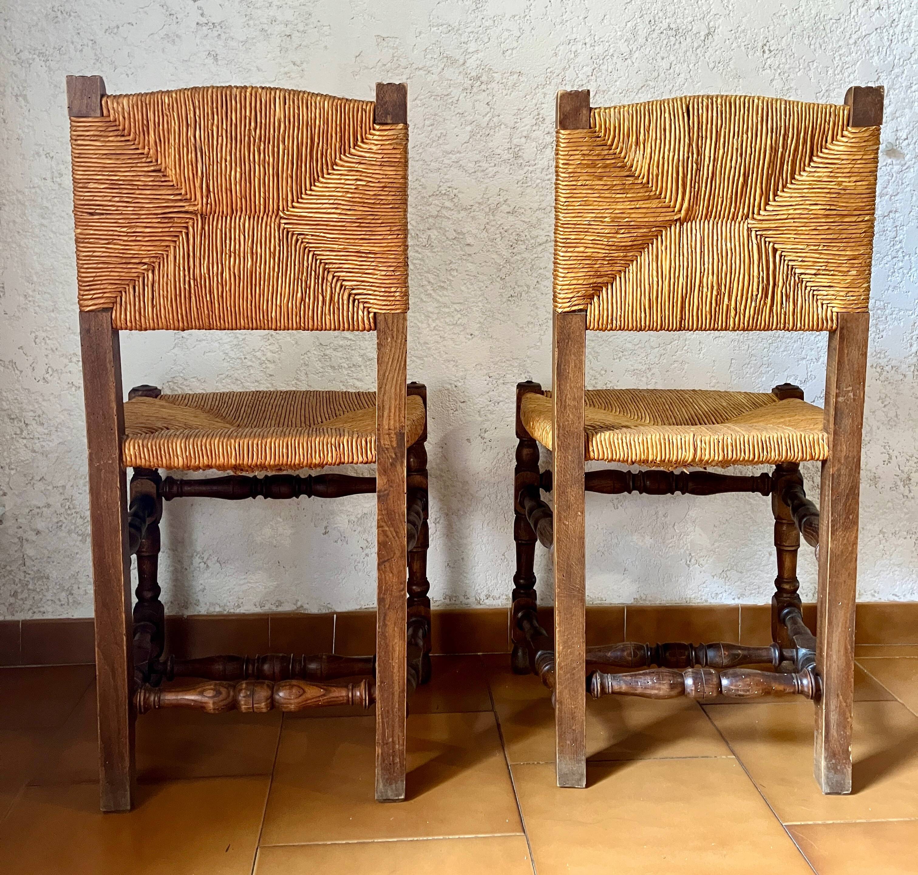 Lot de 4 Chaises en jonc et Bois