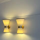 Pair of vintage wall lamps, brass and unbleached fabric, Italy 1980