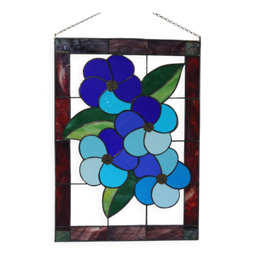 Panneau Vitrail Artisanal à Motif Floral – Verre Coloré, Technique Tiffany