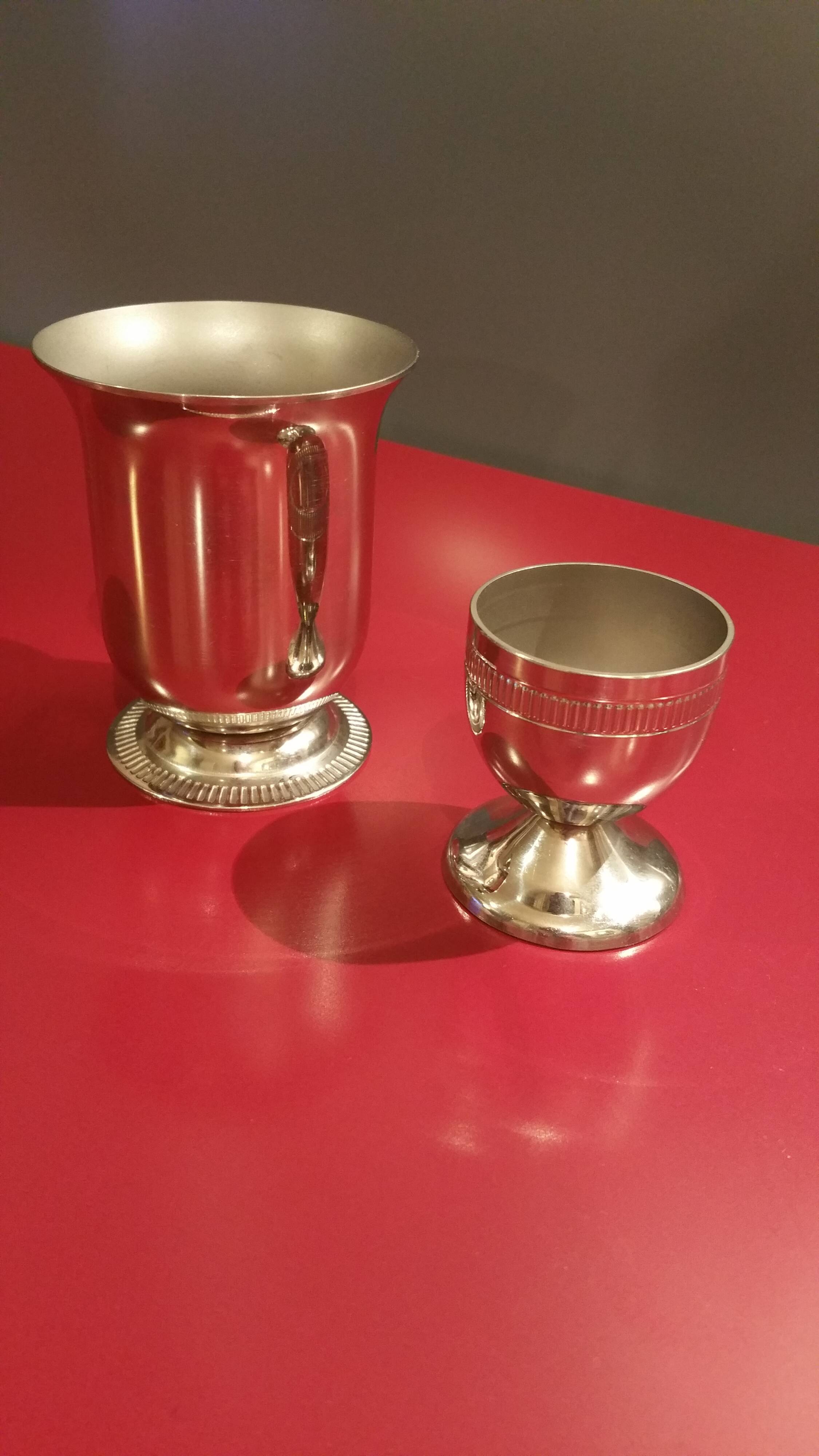 Cup and birth pewter egg Cup