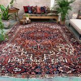 Antique heriz rug 353x263 cm wool oriental hand made carpet red, brown, blue