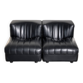 Modular black leather sofa '9000' by Tito Agnoli