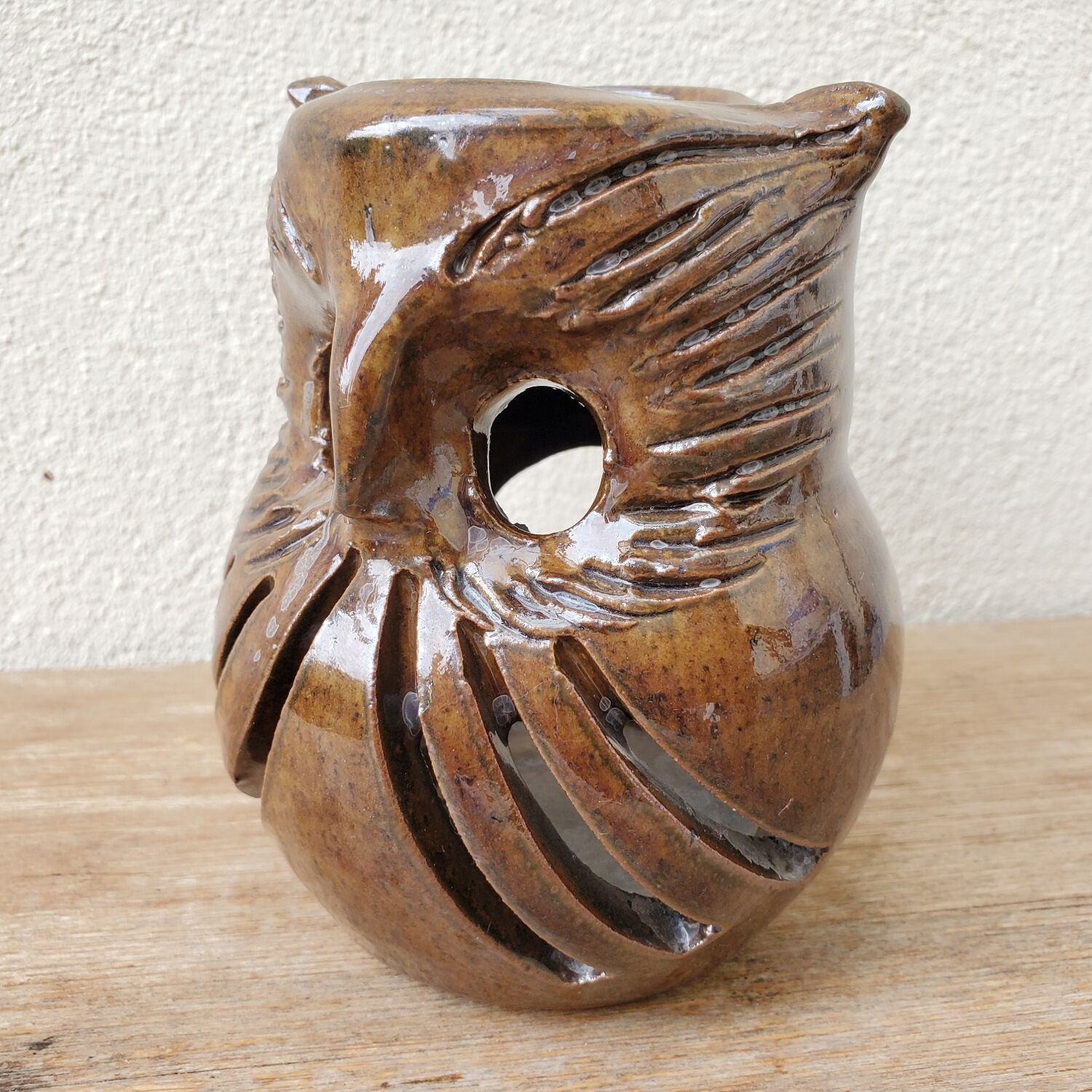 Stoneware owl candle holder