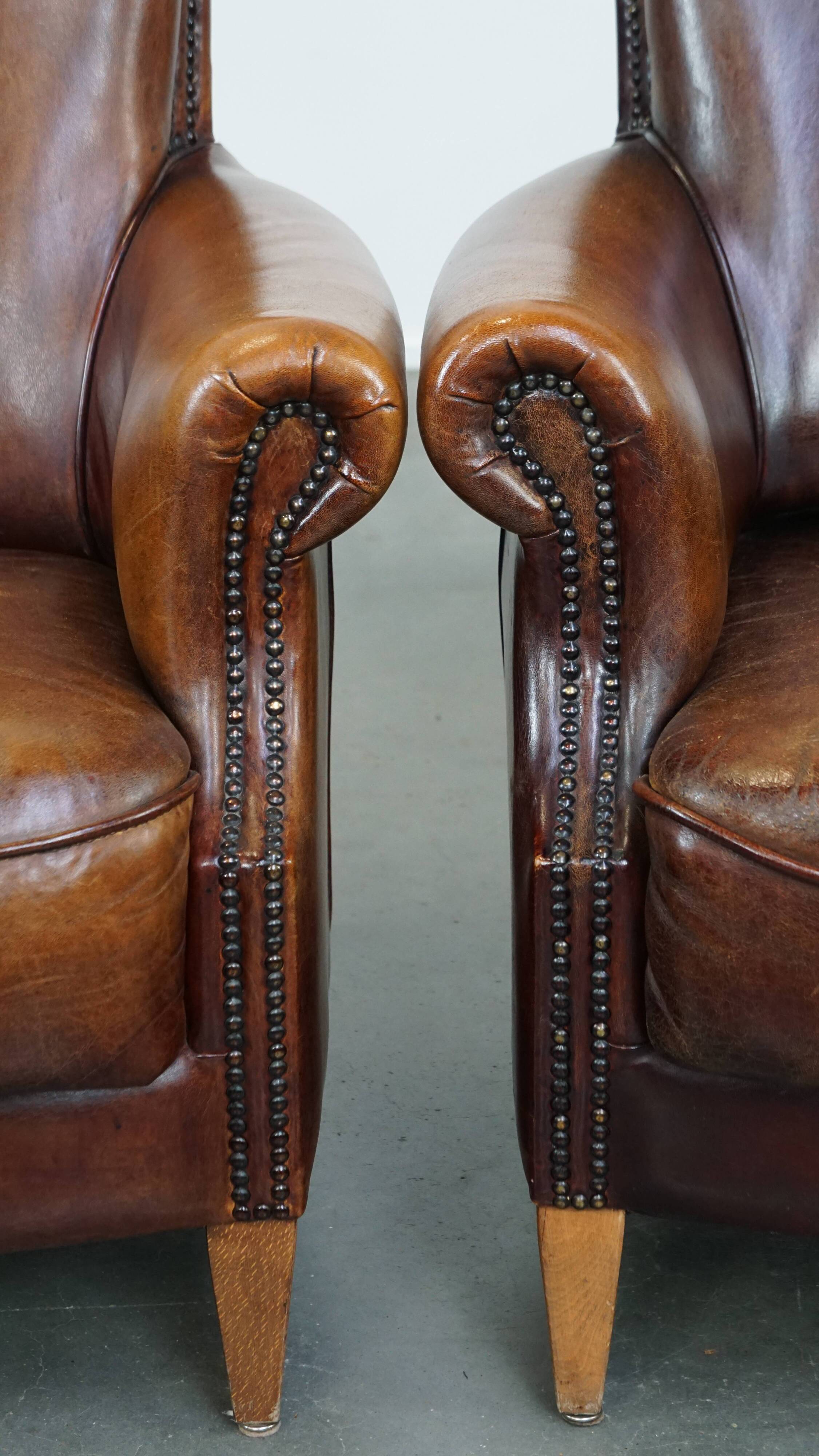 Set of 2 sheepskin leather armchairs